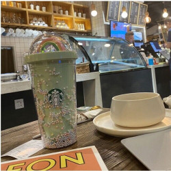 Starbucks Cute Coffee Mug Juice Water Bottle Cup Rainbow Colored Tumbler Green